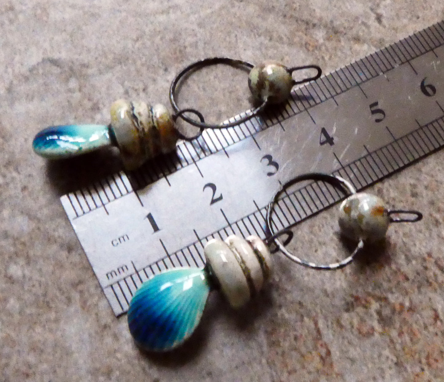 Ceramic Pebble and Shell Hoopy Dangles - Oriental Blue