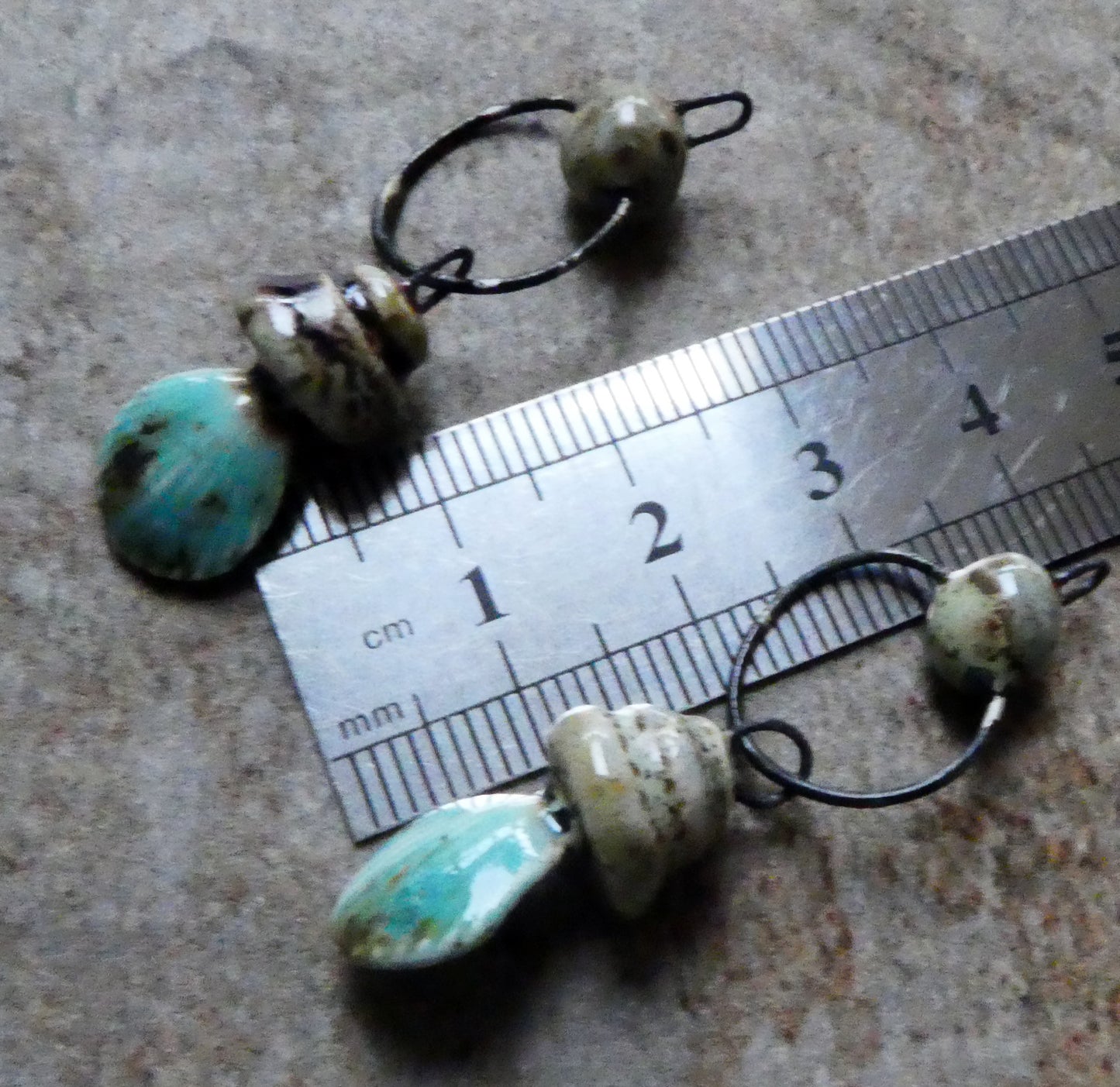Ceramic Pebble and Shell Hoopy Dangles - Blue Guppy