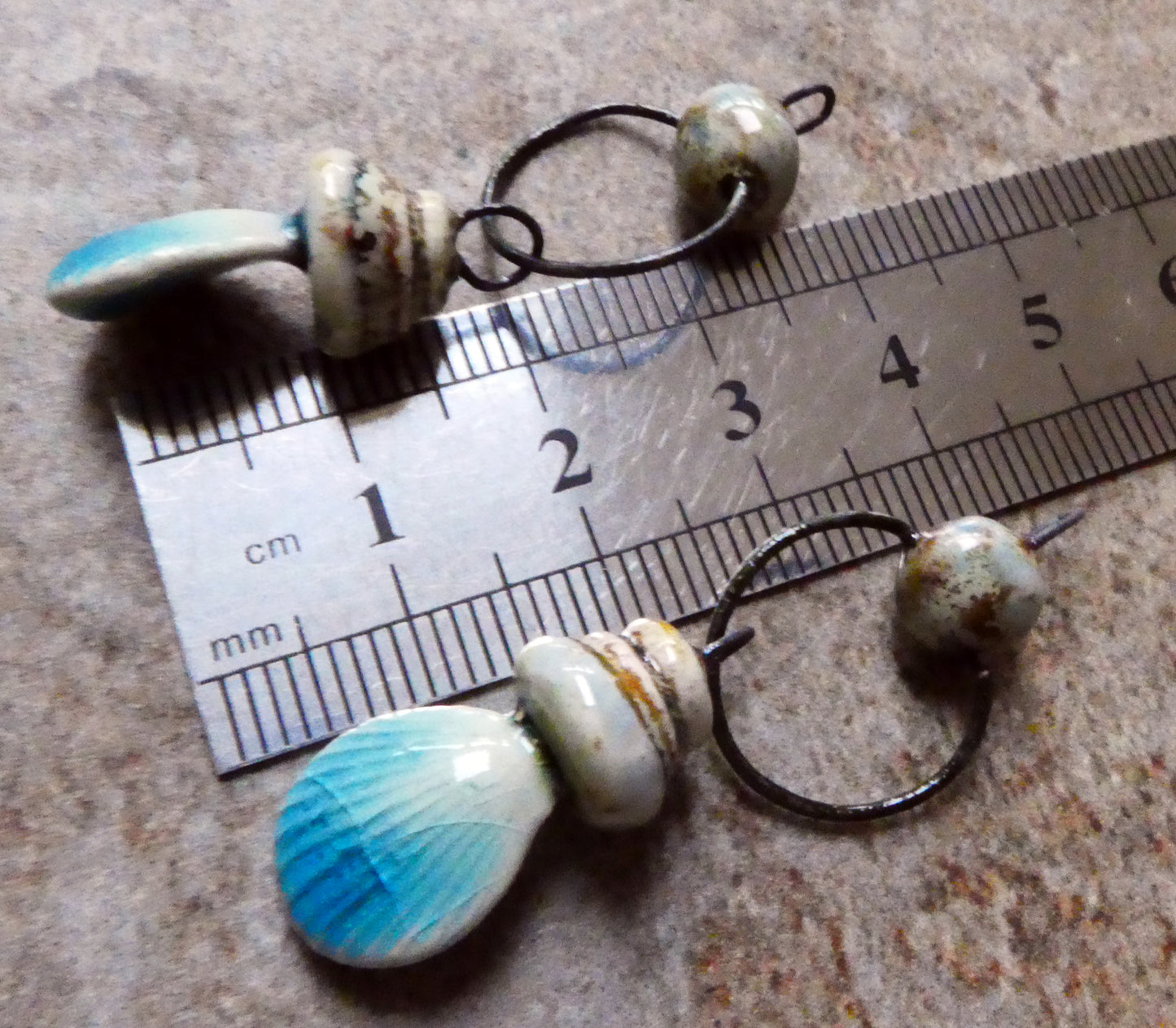 Ceramic Pebble and Shell Hoopy Dangles - Turquoise Crackle