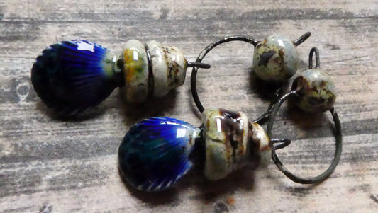 Ceramic Pebble and Shell Hoopy Dangles - Monets Pond