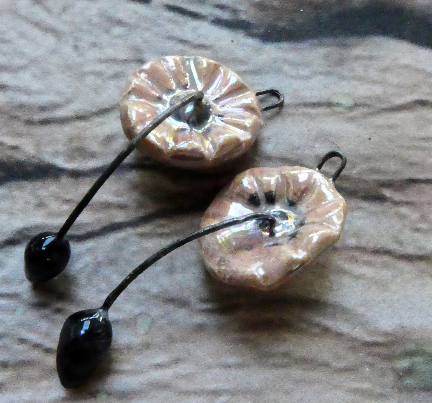Ceramic Lustrous Hibiscus Flower Earring Charms - Morganite