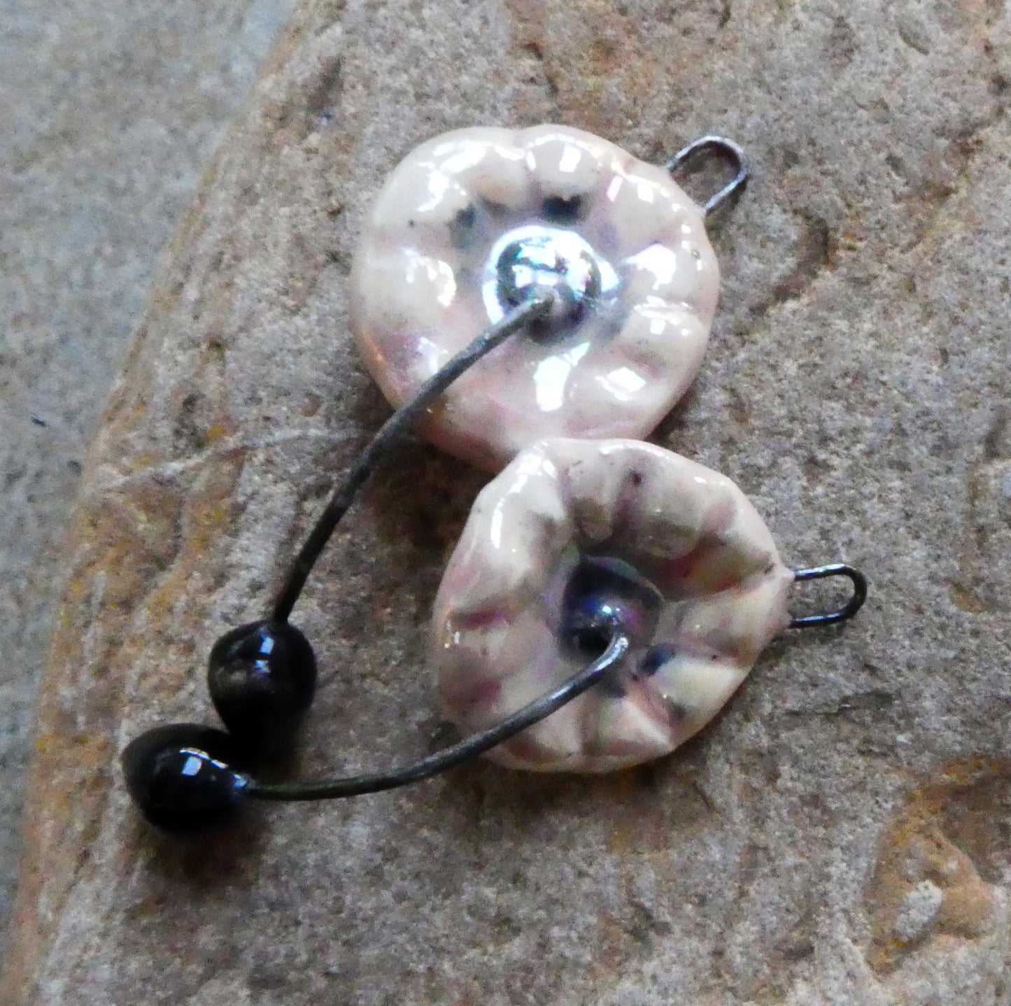 Ceramic Lustrous Hibiscus Flower Earring Charms - Pink Plum