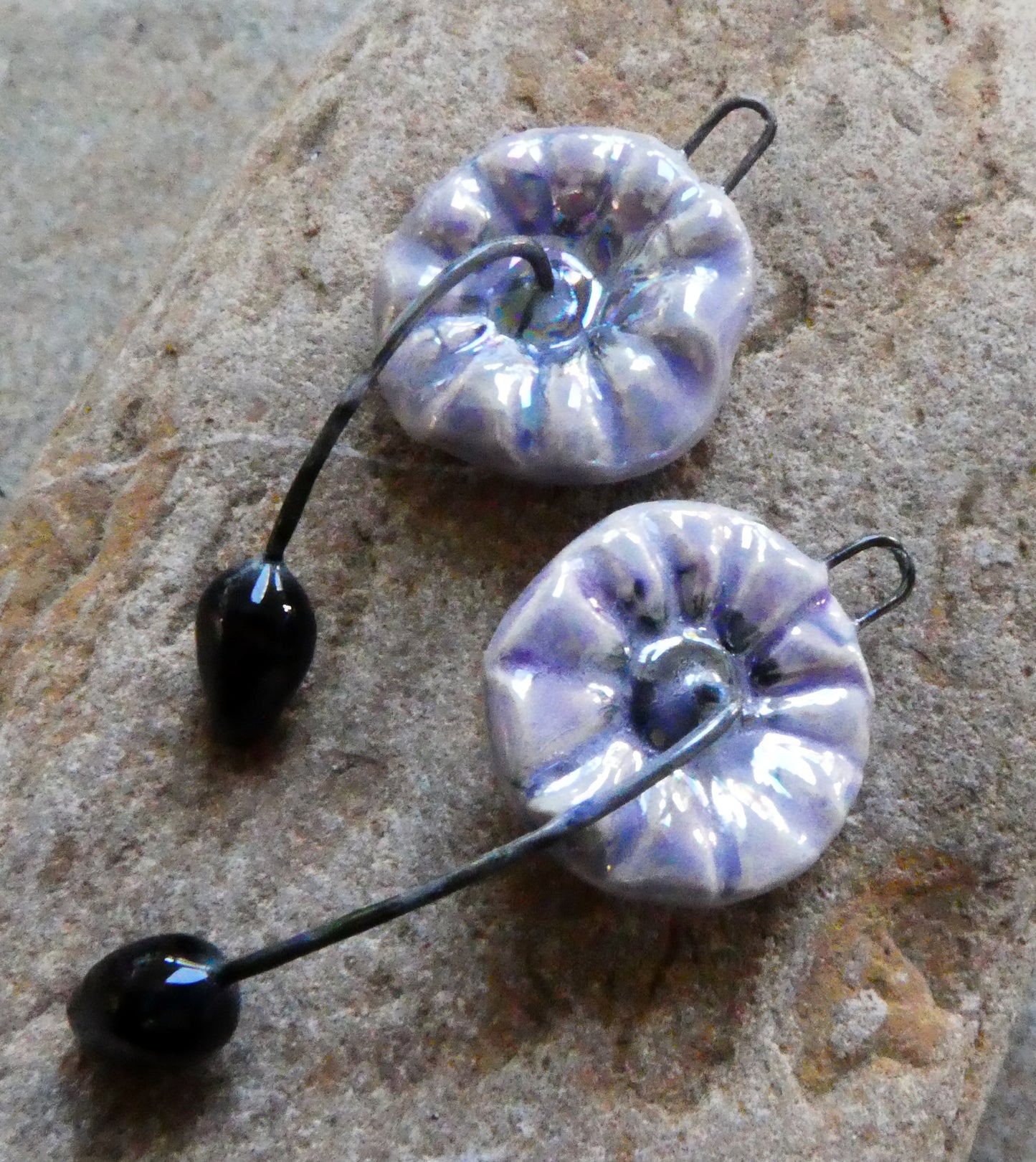 Ceramic Lustrous Hibiscus Flower Earring Charms - Purple Reign