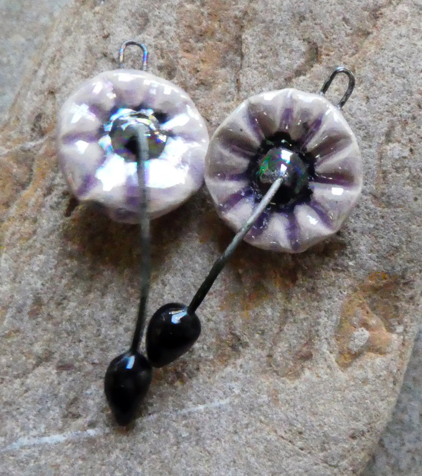 Ceramic Lustrous Hibiscus Flower Earring Charms - Amethyst