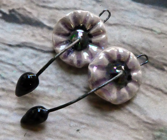 Ceramic Lustrous Hibiscus Flower Earring Charms - Amethyst