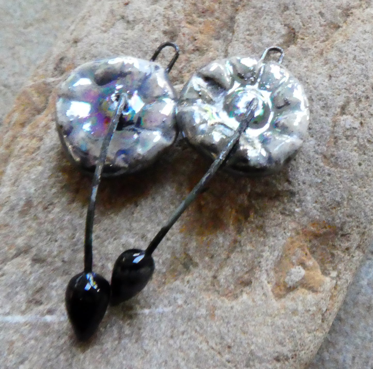 Ceramic Lustrous Hibiscus Flower Earring Charms - Speckled Violet