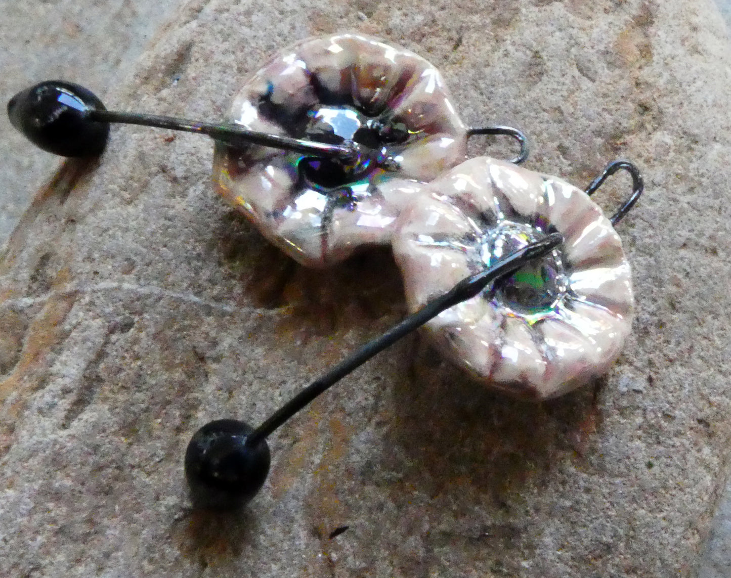 Ceramic Lustrous Hibiscus Flower Earring Charms - Coral Puff