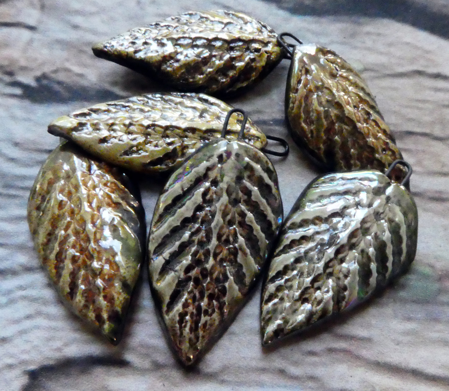 Ceramic Lustrous Evergreen Leaf  Charms - Provence