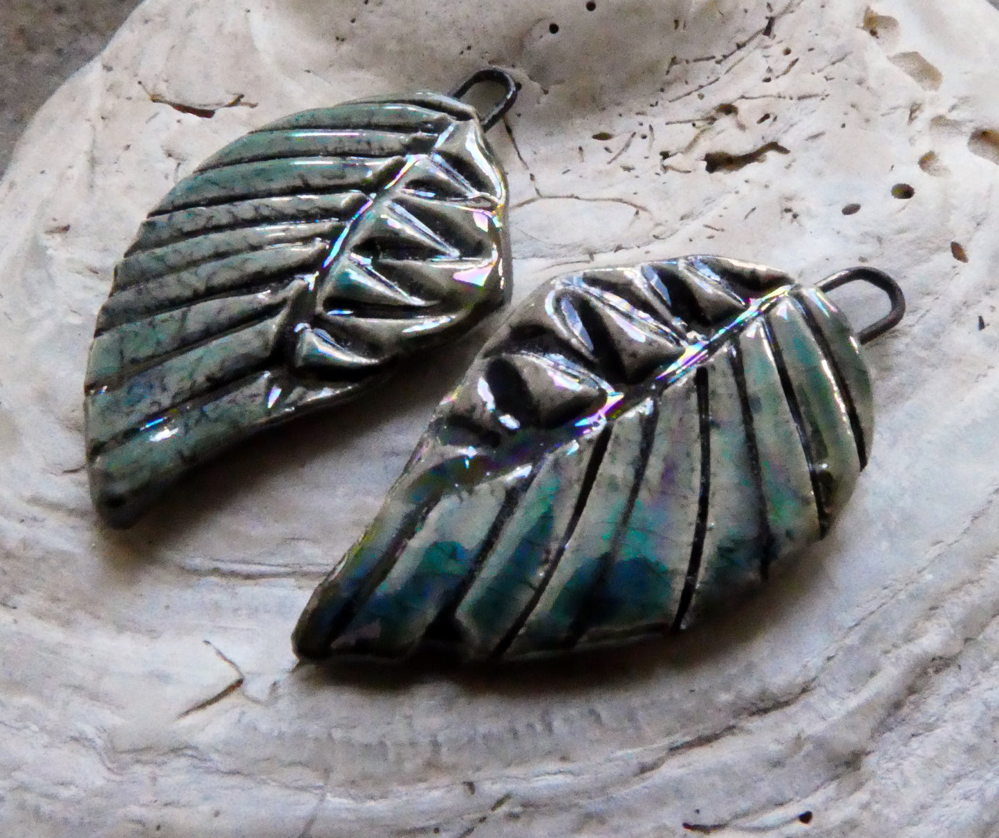 Ceramic Lustrous Nautilus Wing Charms #1