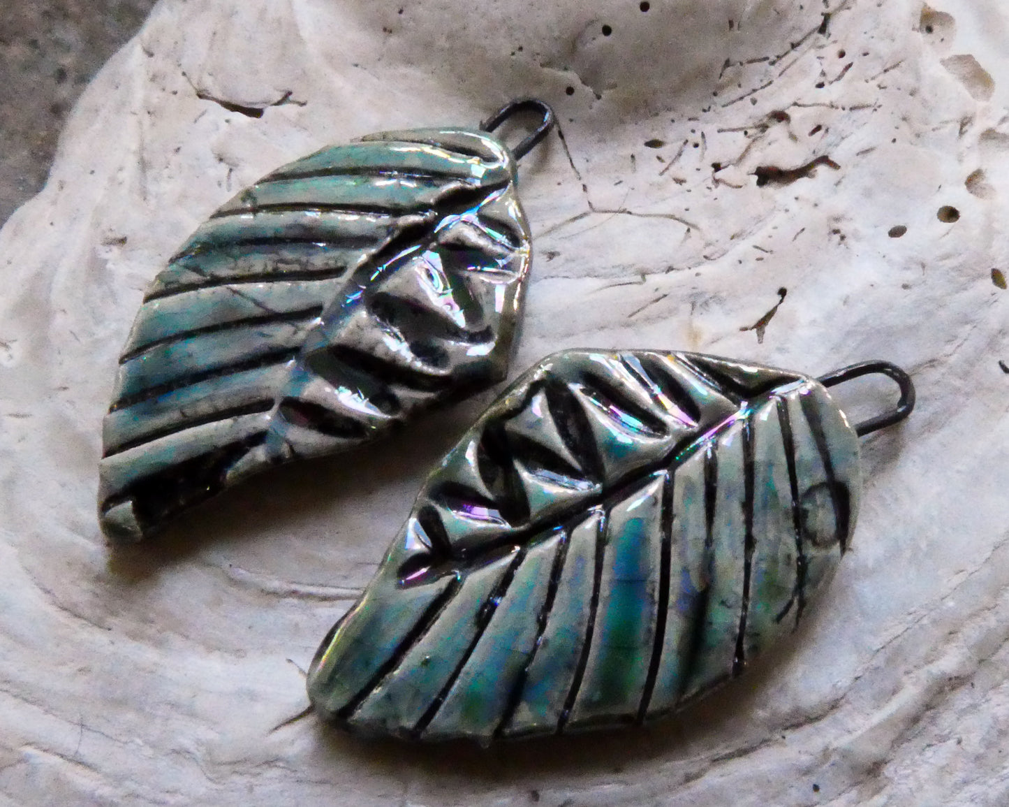 Ceramic Lustrous Nautilus Wing Charms #3