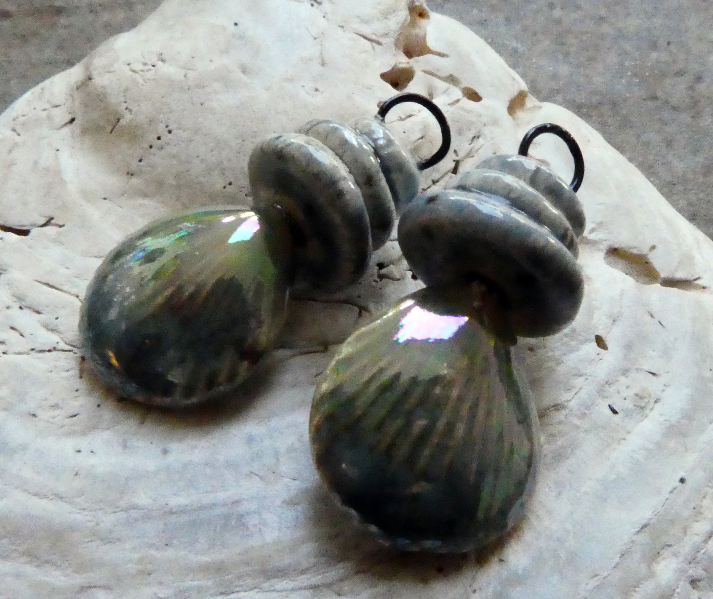 Ceramic Lustrous Pebble and Shell Charms - Blue Agate