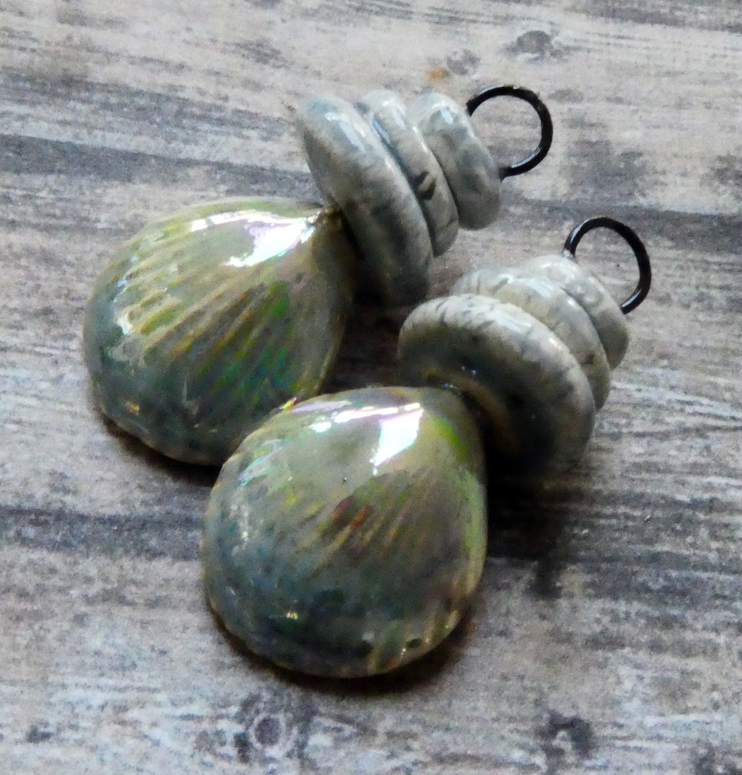 Ceramic Lustrous Pebble and Shell Charms - Blue Agate