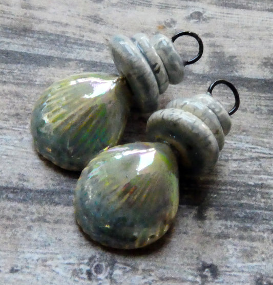 Ceramic Lustrous Pebble and Shell Charms - Blue Agate