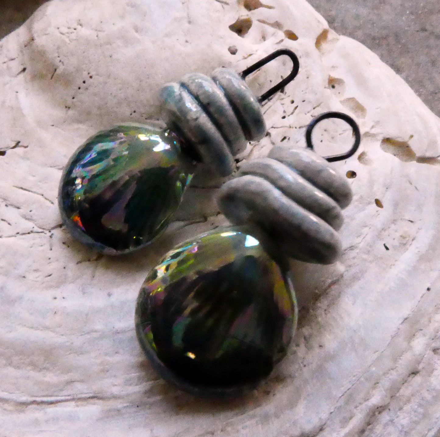 Ceramic Lustrous Pebble and Shell Charms - Topaz