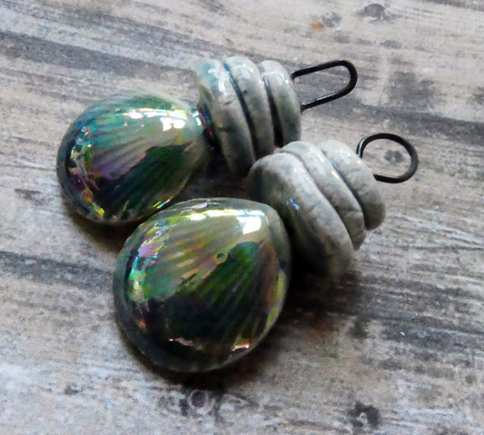 Ceramic Lustrous Pebble and Shell Charms - Topaz