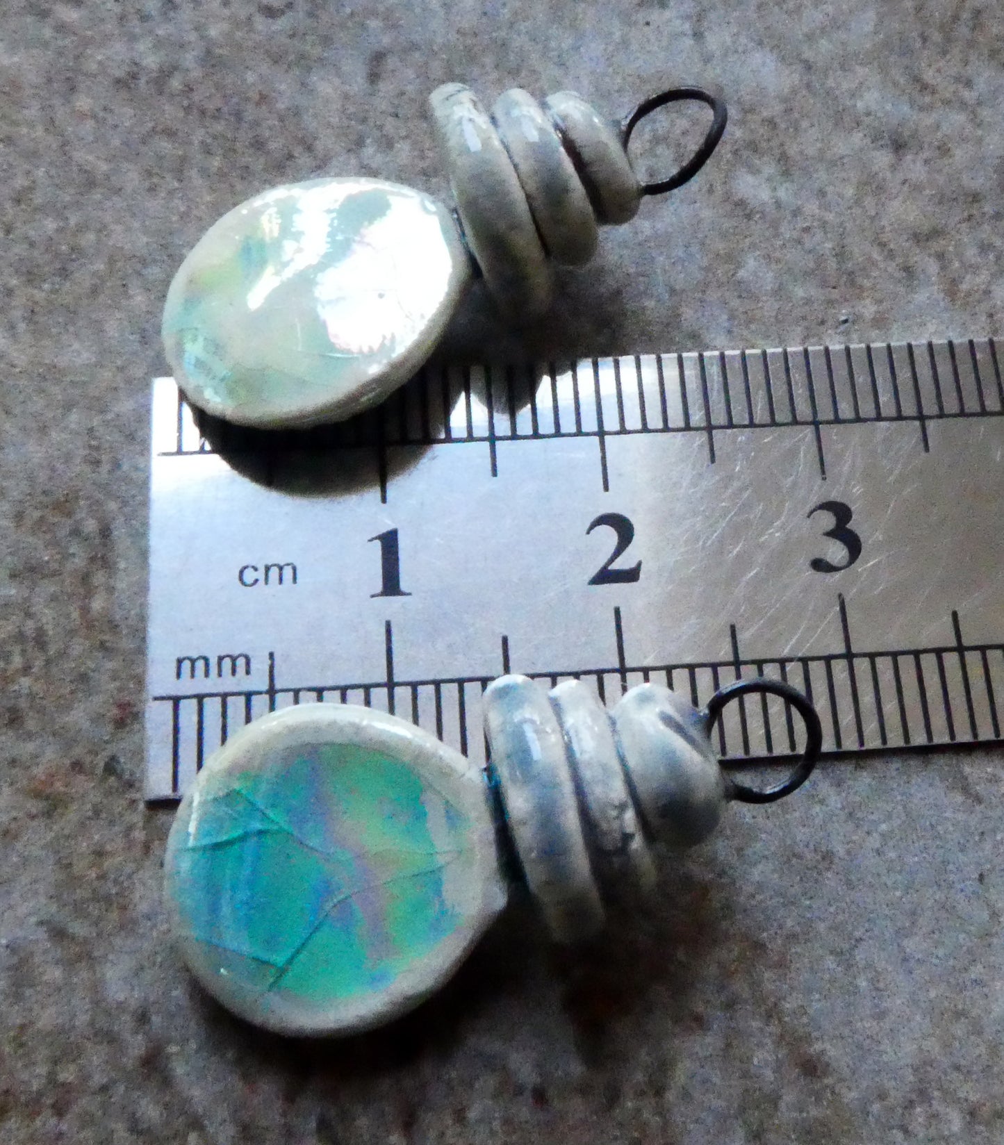 Ceramic Lustrous Pebble and Shell Charms - Turquoise Crackle