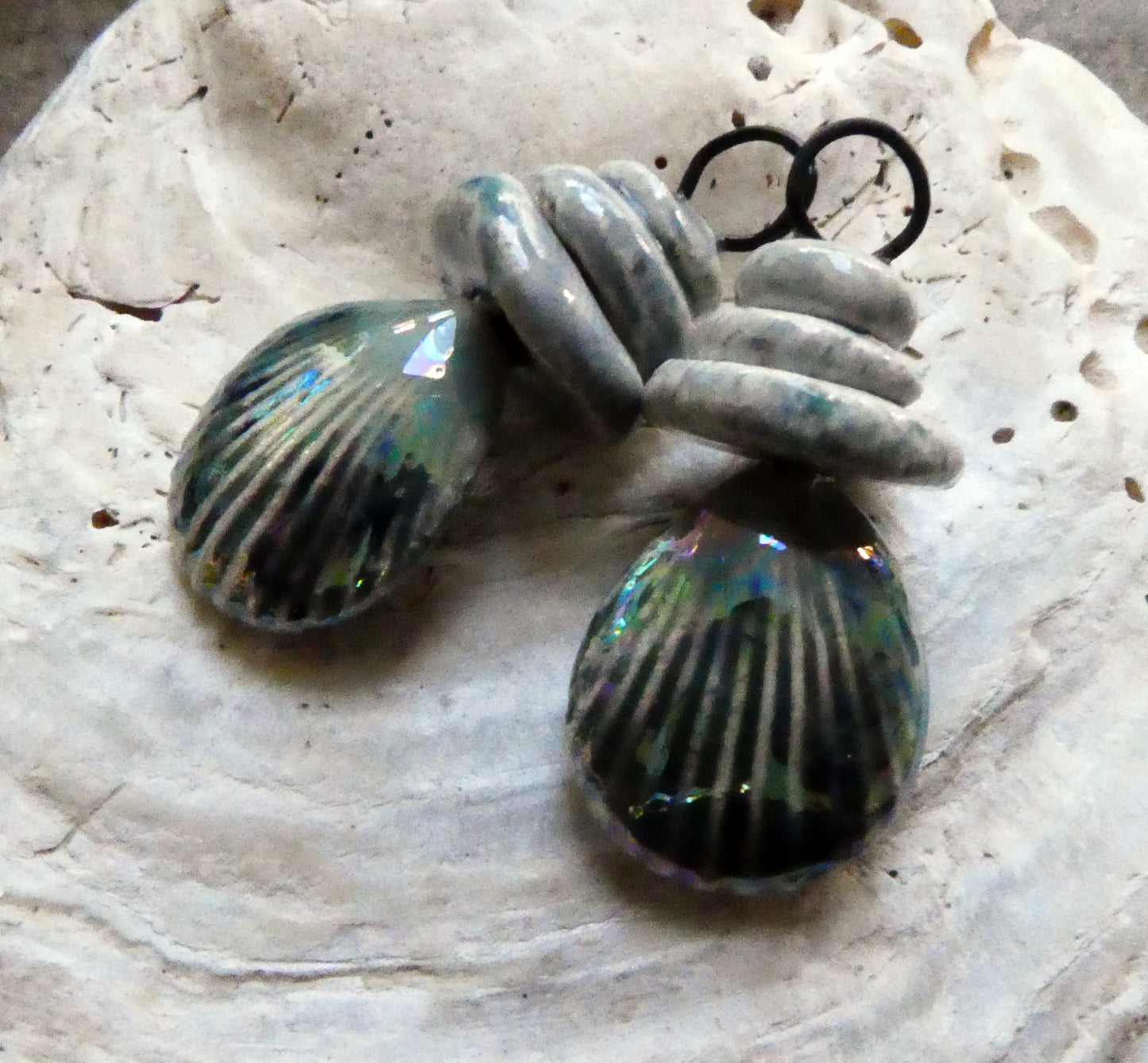 Ceramic Lustrous Pebble and Shell Charms - Sea Urchin