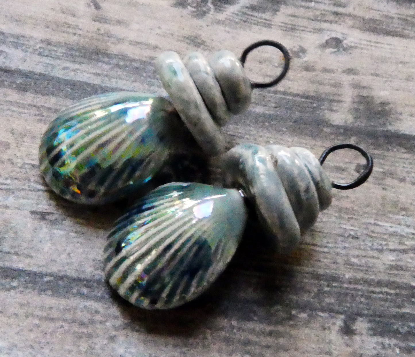 Ceramic Lustrous Pebble and Shell Charms - Sea Urchin