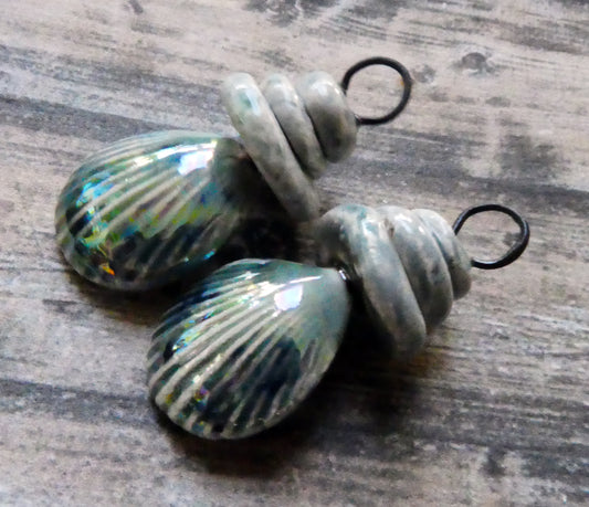 Ceramic Lustrous Pebble and Shell Charms - Sea Urchin