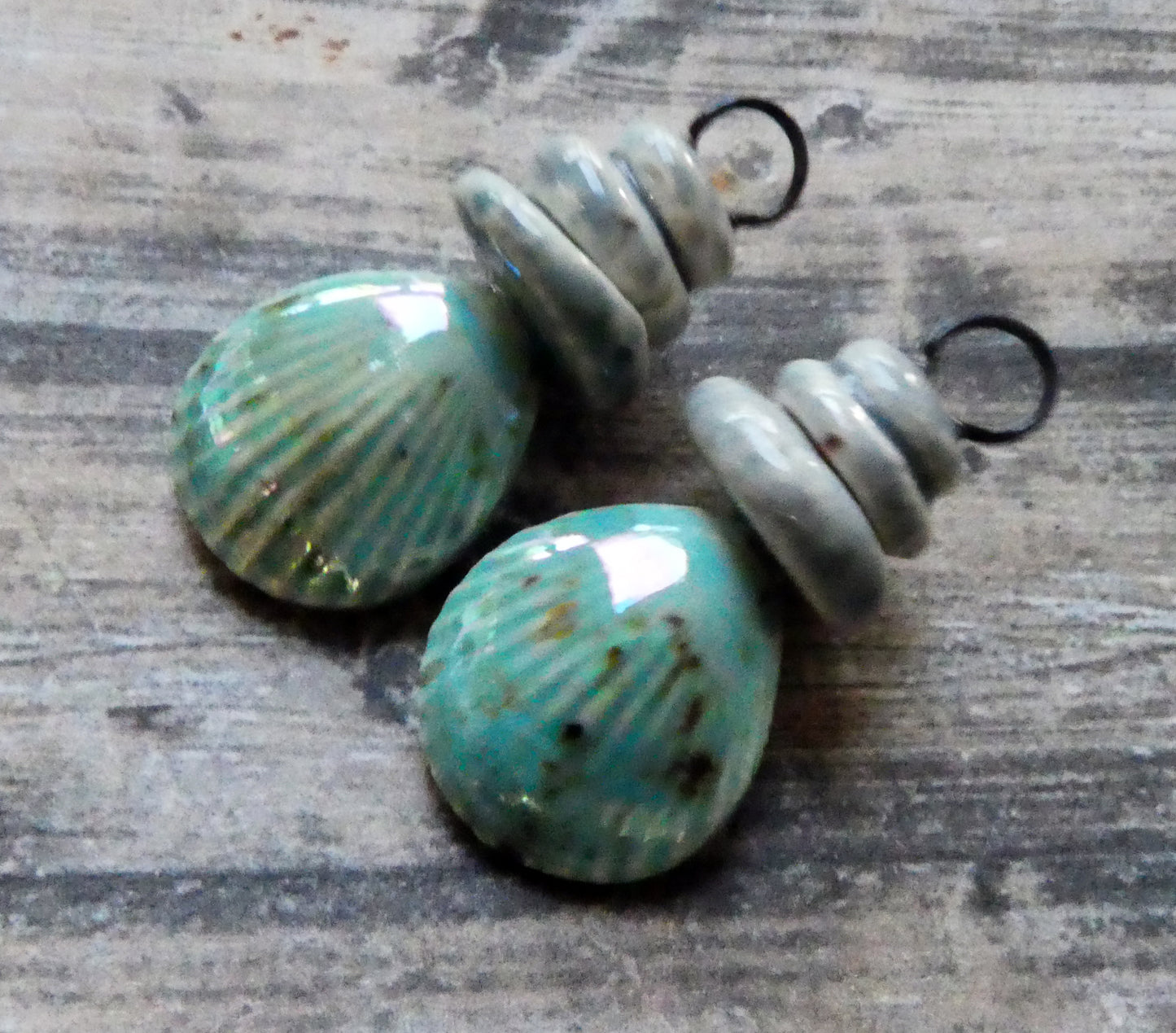 Ceramic Lustrous Pebble and Shell Charms - Blue Guppy
