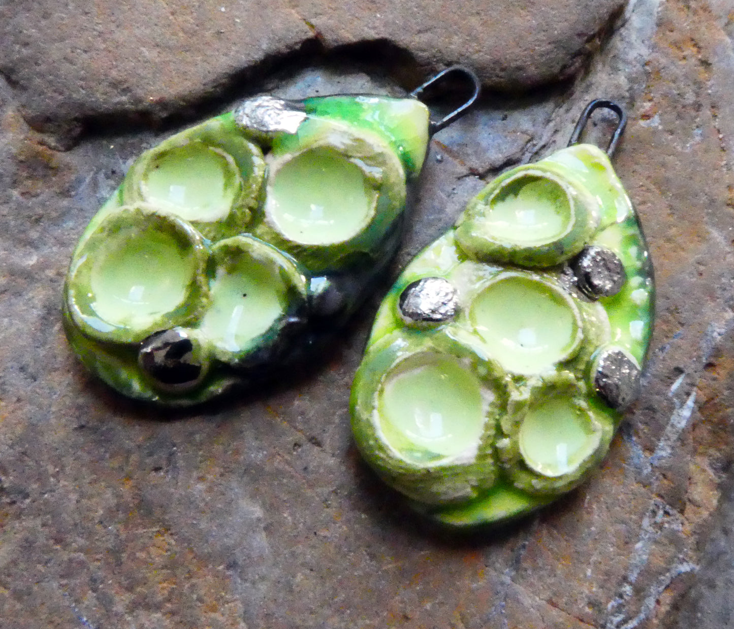 Ceramic Lichen Slice Charms - Lime#1