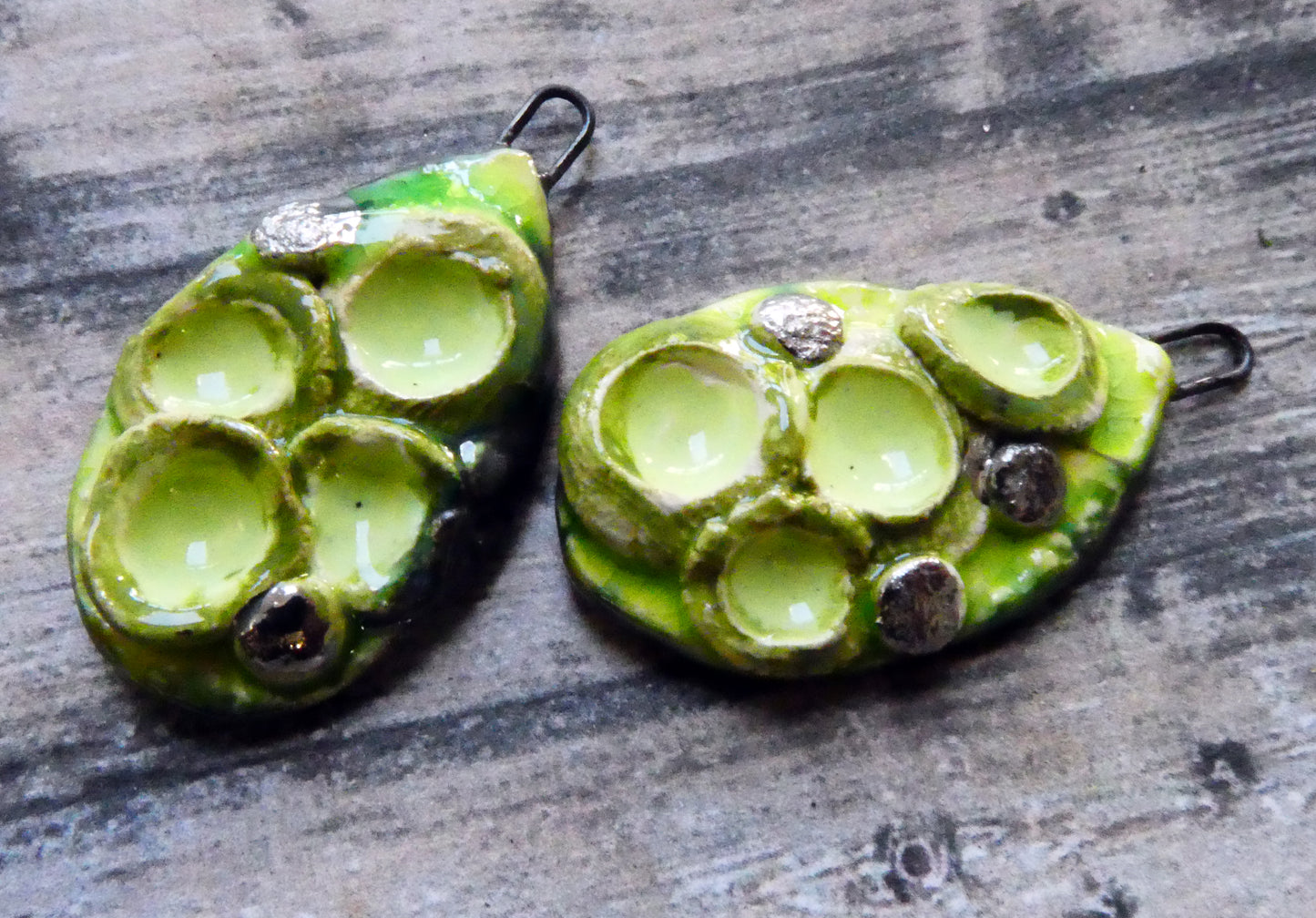 Ceramic Lichen Slice Charms - Lime#1