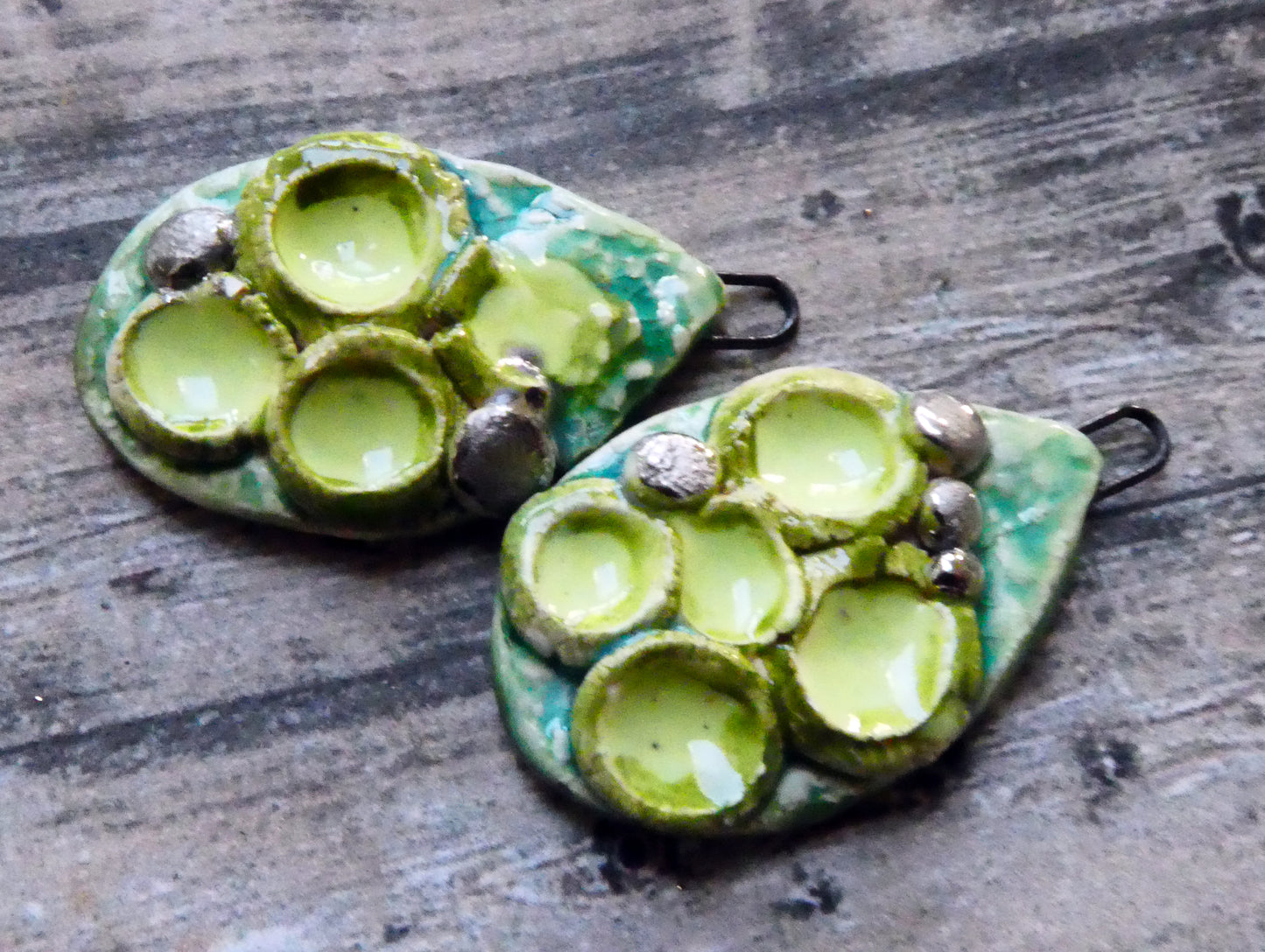 Ceramic Lichen Slice Charms - Lime