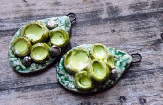 Ceramic Lichen Slice Charms -Algae Bloom
