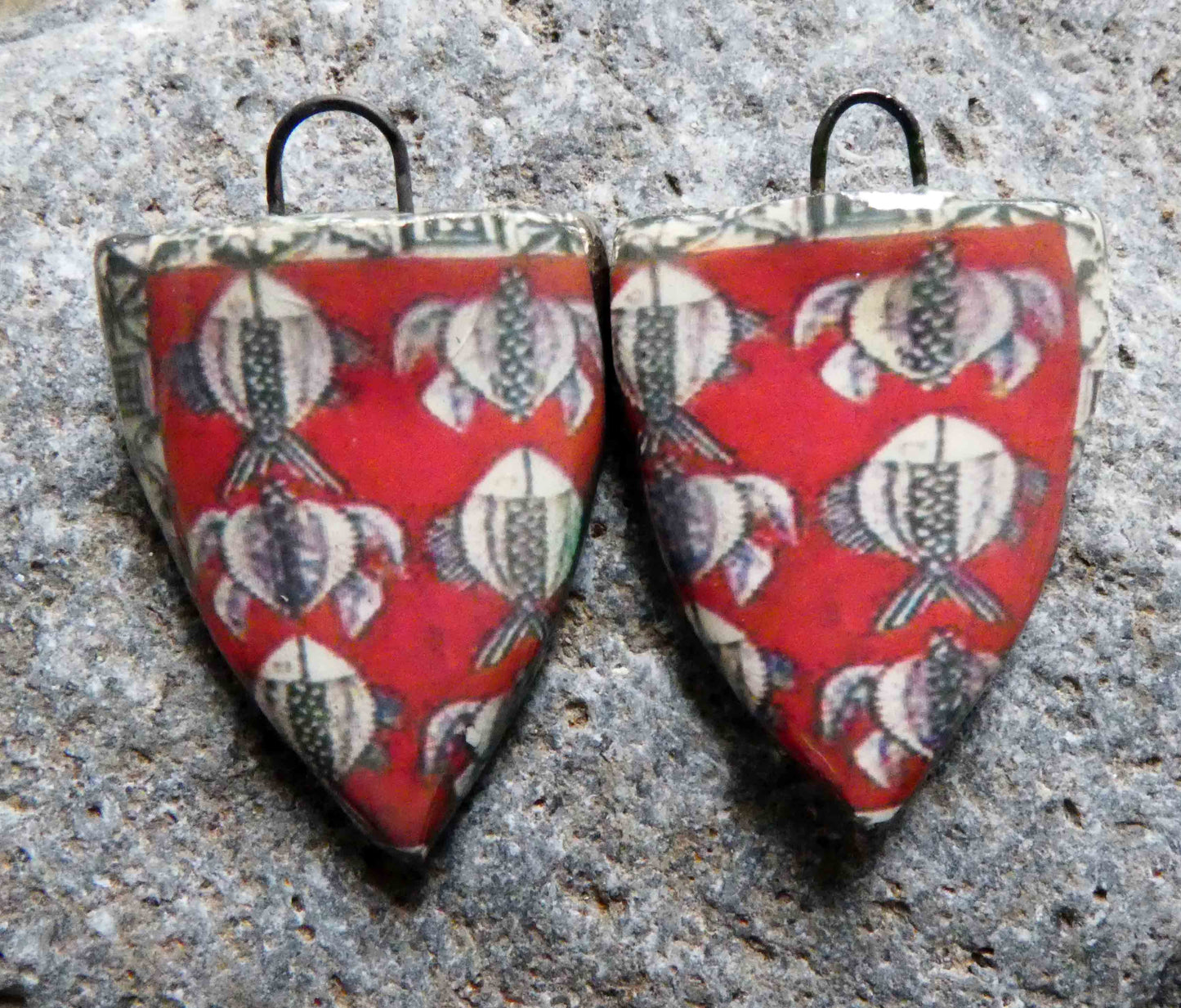 Ceramic Decal Tapa Shield Earring Charms #5