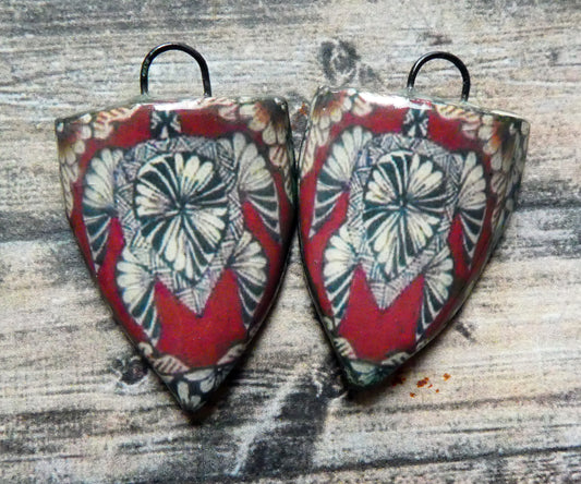 Ceramic Decal Tapa Shield Earring Charms #6