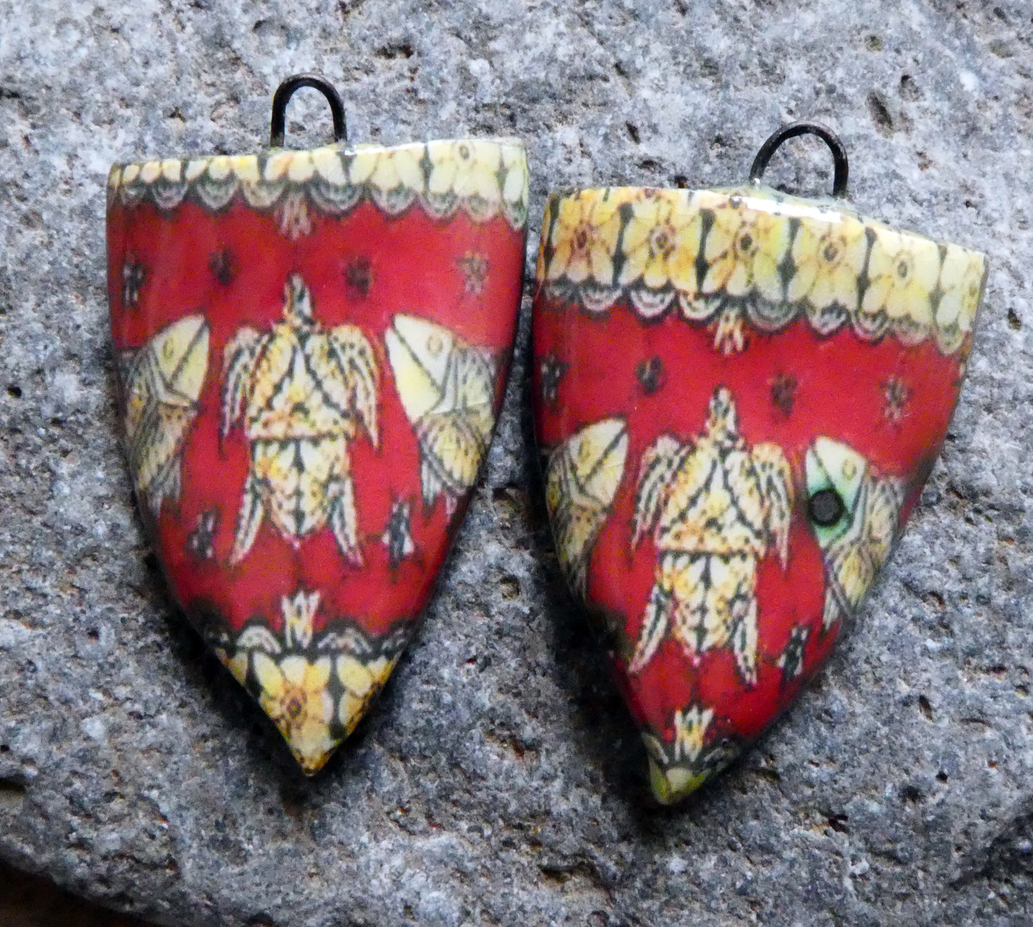 Ceramic Decal Tapa Shield Earring Charms #7
