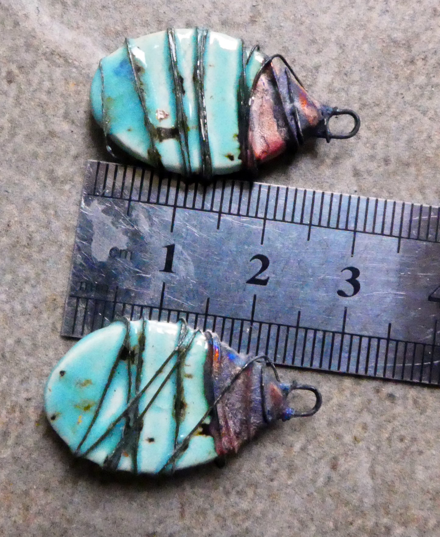 Ceramic Wire Wrapped Teardrop Charms - Blue Guppy