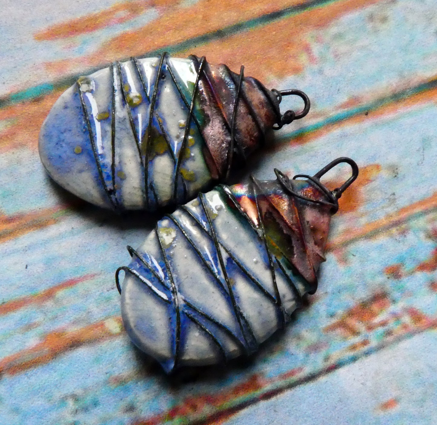 Ceramic Wire Wrapped Teardrop Charms - Sky Diamonds