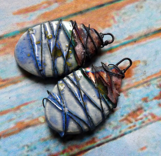 Ceramic Wire Wrapped Teardrop Charms - Sky Diamonds