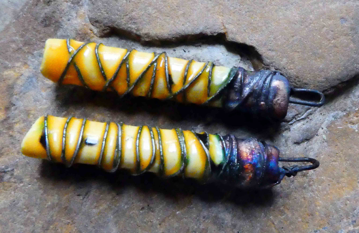 Ceramic Wire Wrapped Stick Charms - Papaya