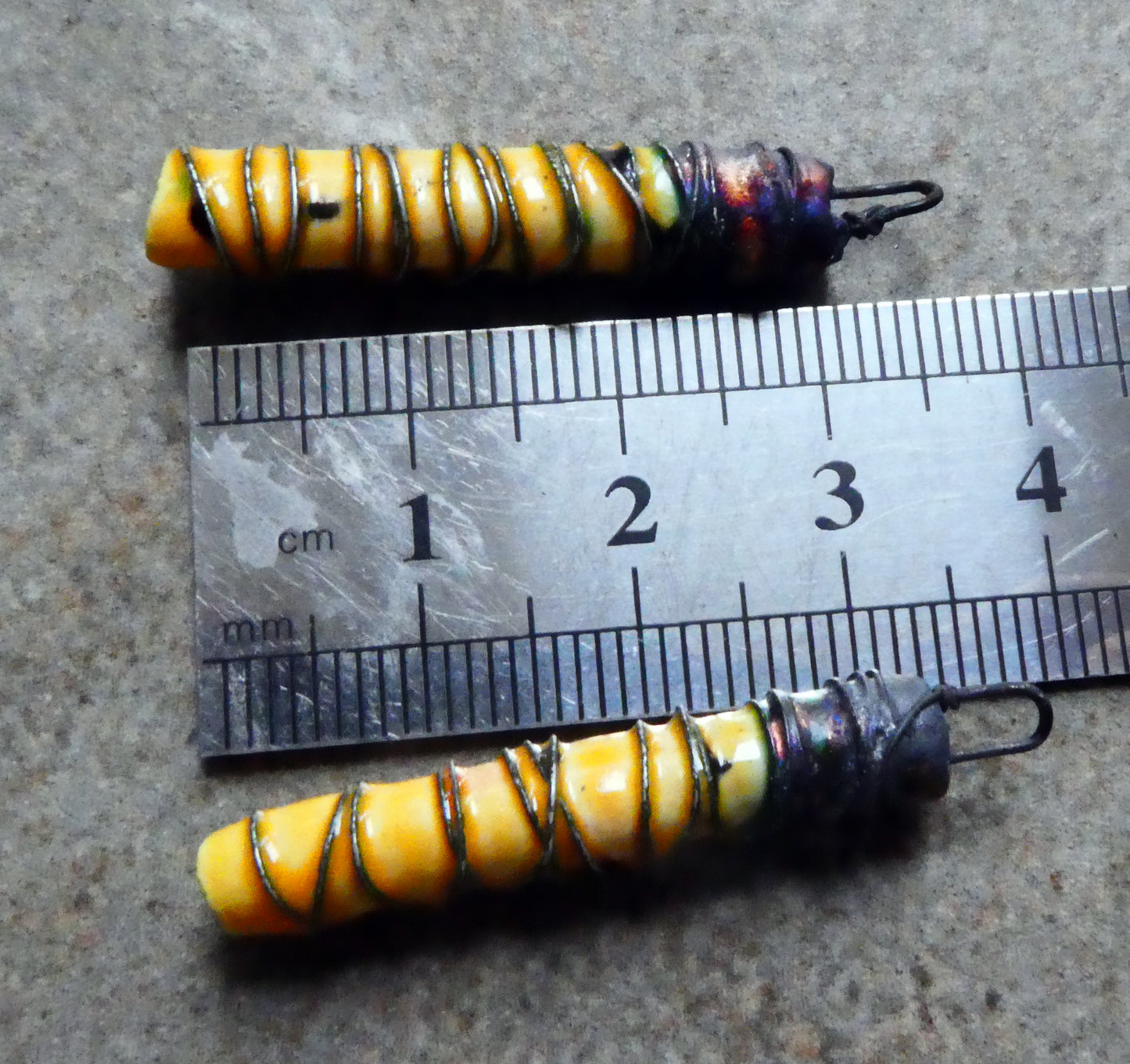 Ceramic Wire Wrapped Stick Charms - Papaya