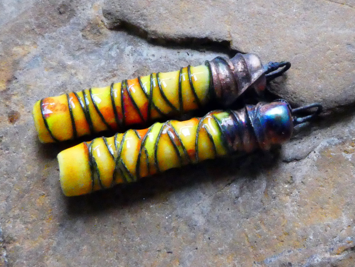 Ceramic Wire Wrapped Stick Charms - Sassy Orange