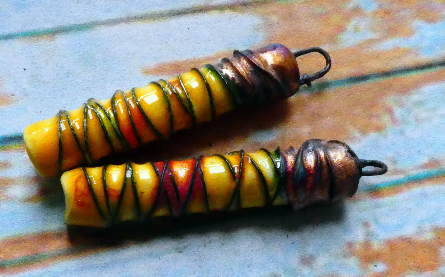 Ceramic Wire Wrapped Stick Charms - Sassy Orange