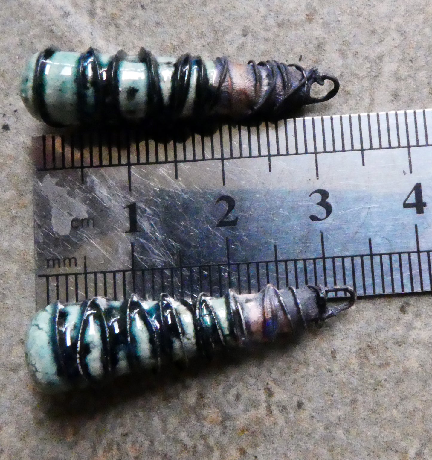 Ceramic Wire Wrapped Baton Charms - Ocean Mist