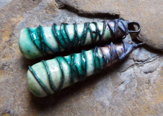 Ceramic Wire Wrapped Baton Charms - Jurassic
