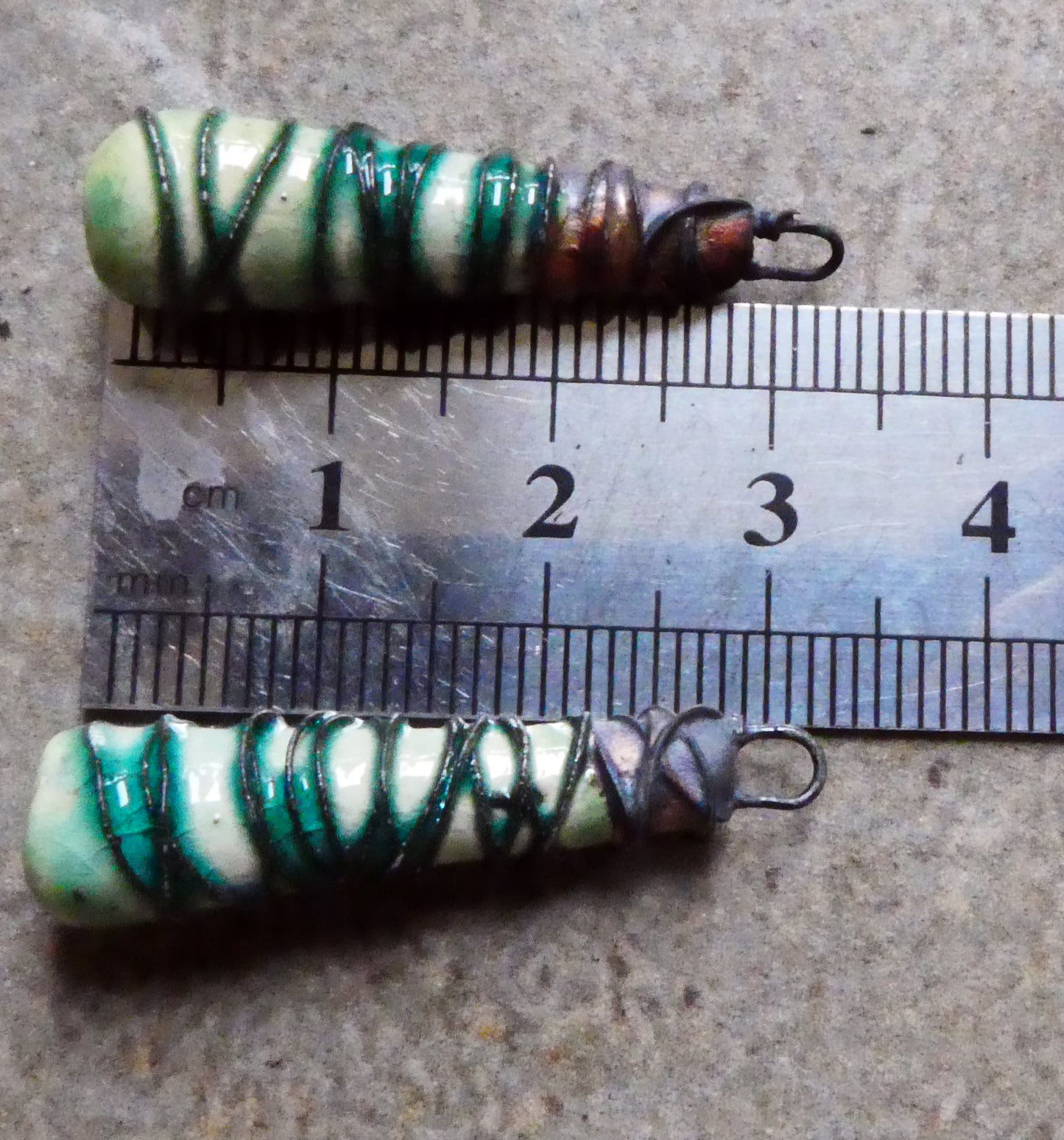 Ceramic Wire Wrapped Baton Charms - Jurassic