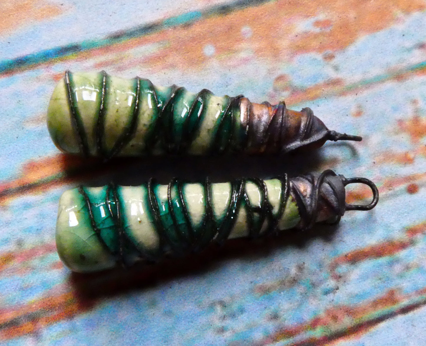 Ceramic Wire Wrapped Baton Charms - Jurassic
