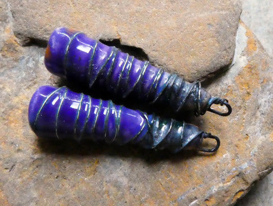 Ceramic Wire Wrapped Baton Charms - Dark Purple