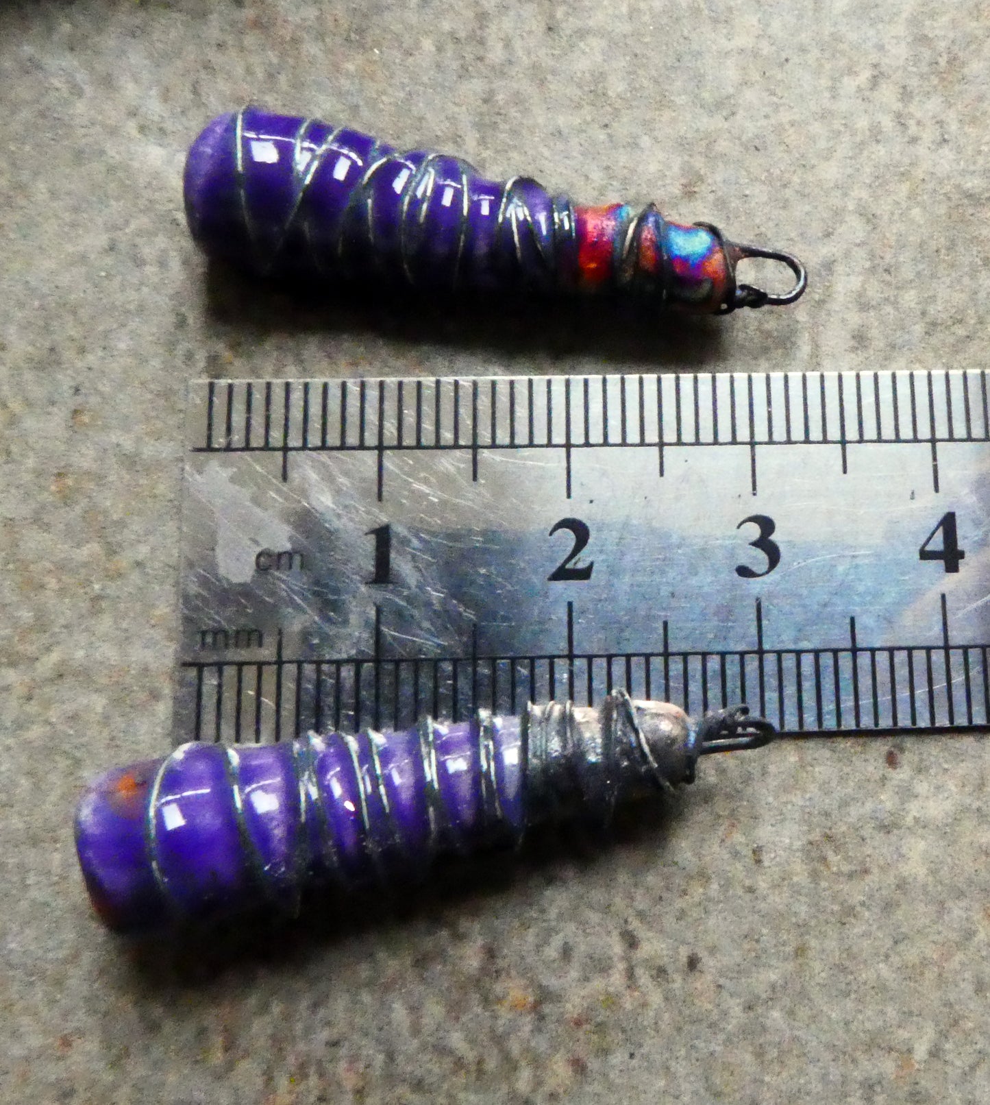 Ceramic Wire Wrapped Baton Charms - Dark Purple
