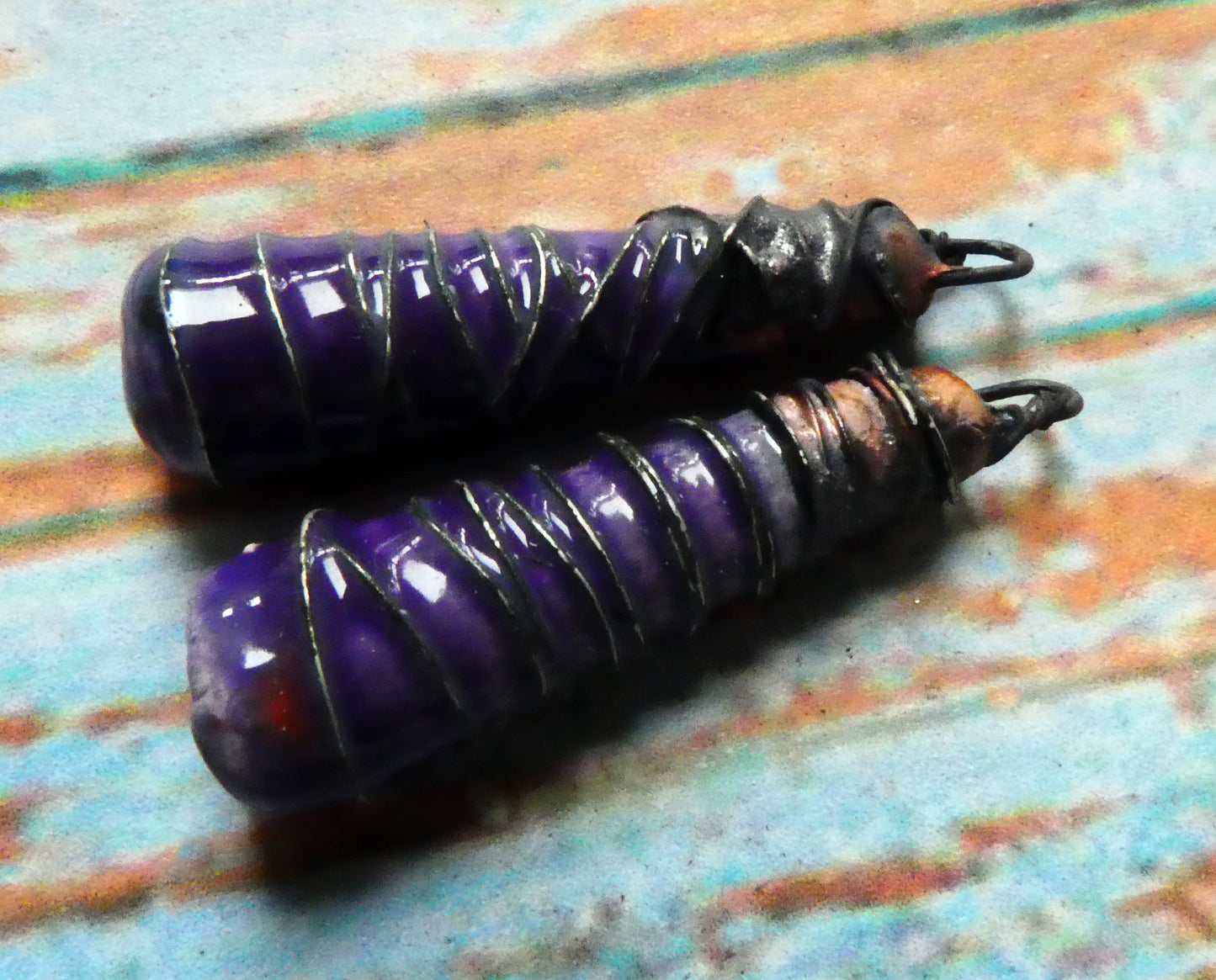 Ceramic Wire Wrapped Baton Charms - Dark Purple