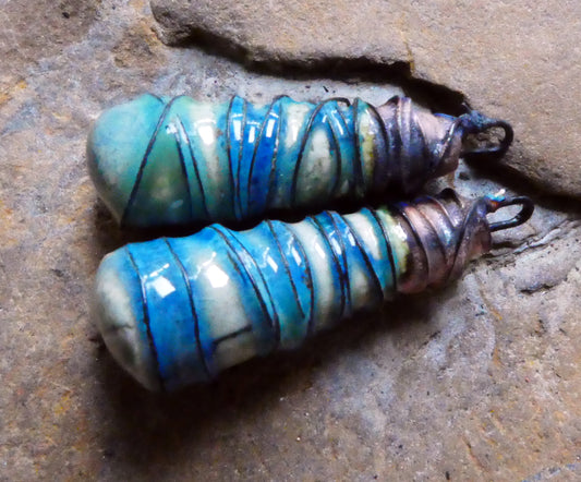 Ceramic Wire Wrapped Baton Charms - Blue Azure