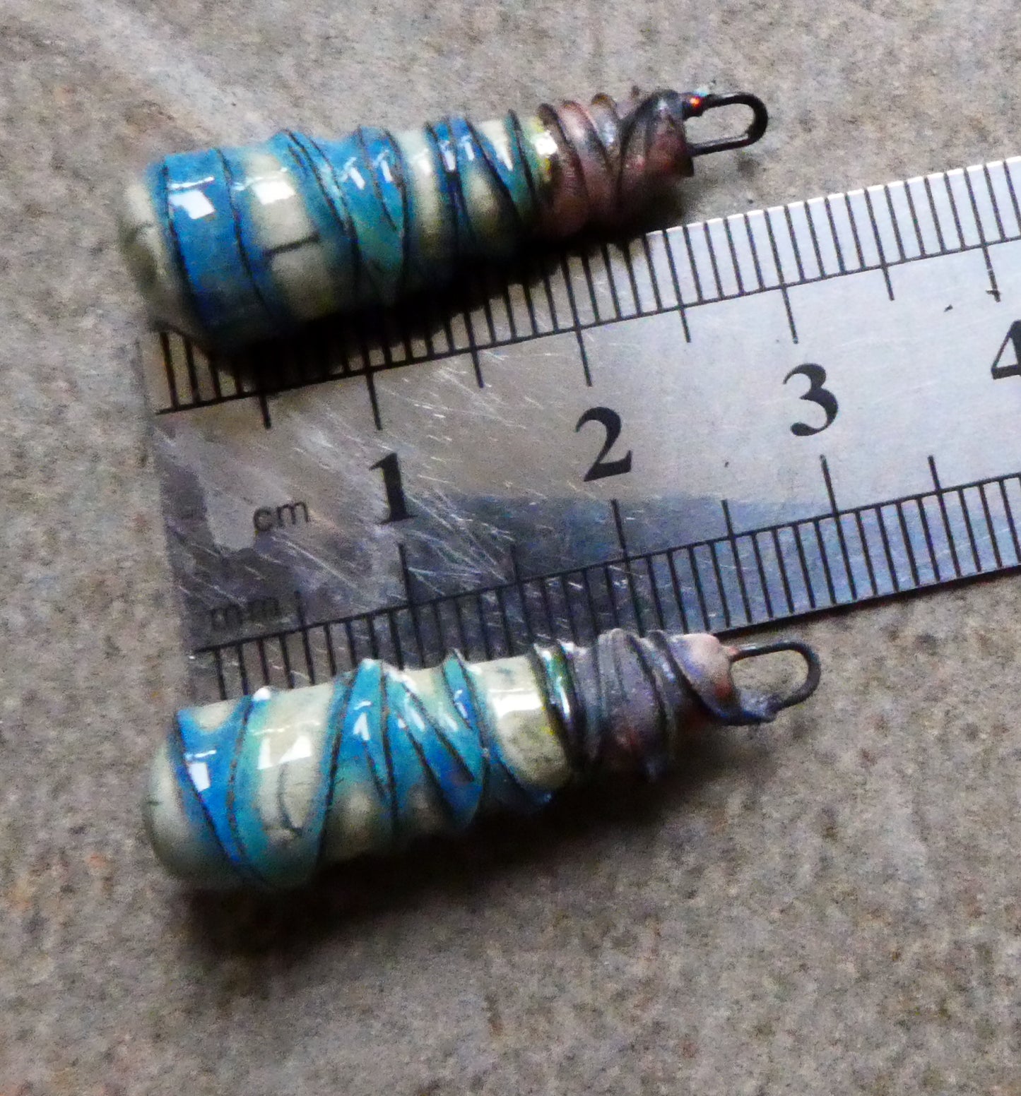 Ceramic Wire Wrapped Baton Charms - Blue Azure