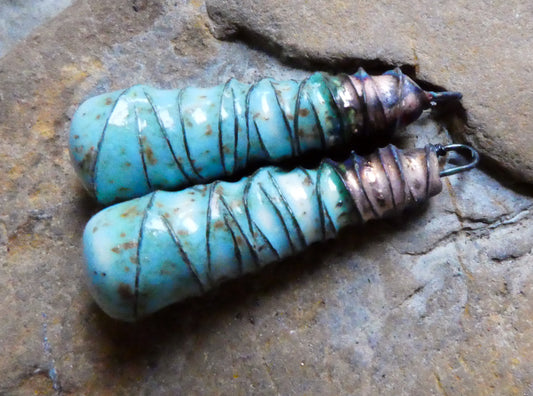 Ceramic Wire Wrapped Baton Charms -Turquoise Sandstone
