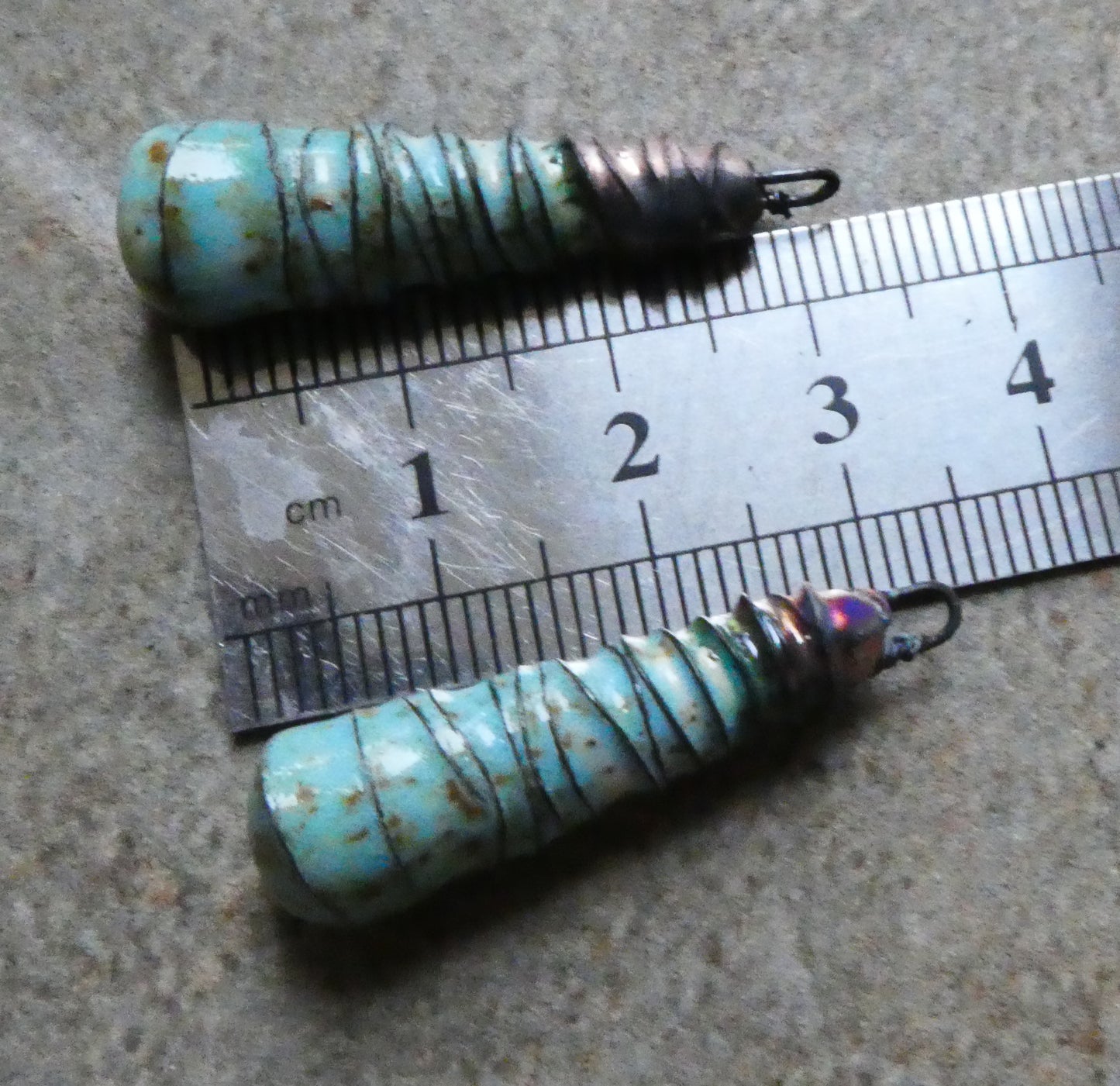 Ceramic Wire Wrapped Baton Charms -Turquoise Sandstone
