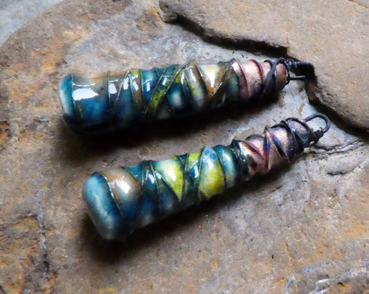 Ceramic Wire Wrapped Baton Charms -Koi Pond